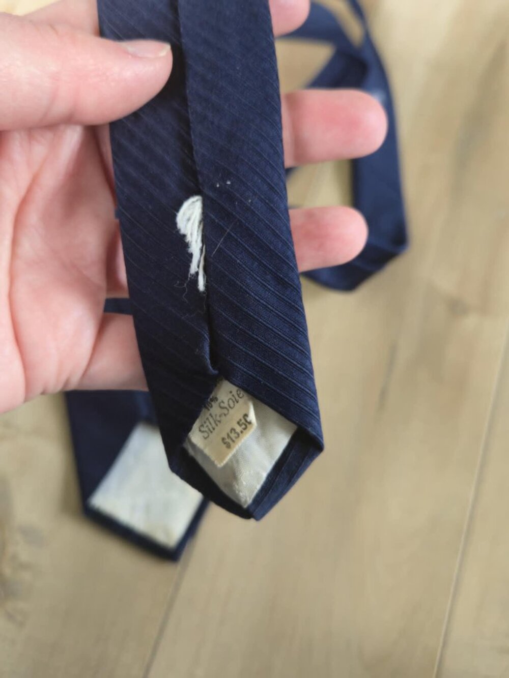 Vintage Oscar de la Renta Navy Striped Tie • Monogrammed Designer Necktie • 90s - Picture 2 of 11